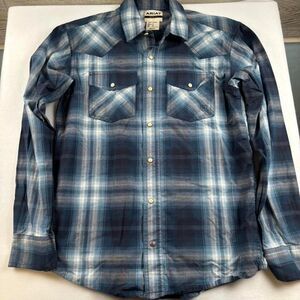 Ariat Men’s Blue Plaid Western Button-Up Shirt | Size Medium
